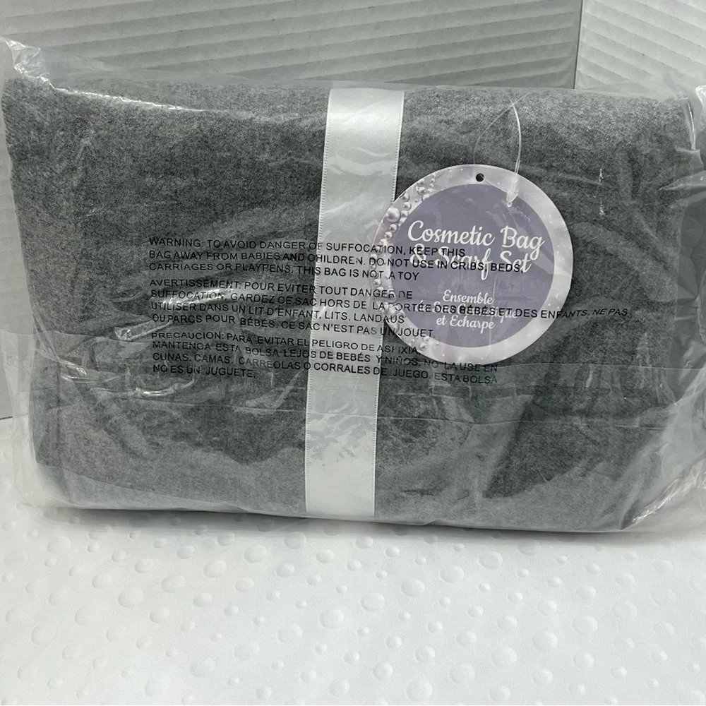 Women's Cosmetic Bag & Scarf Set, Heather Gray, Embellished and Prepackaged Wrap